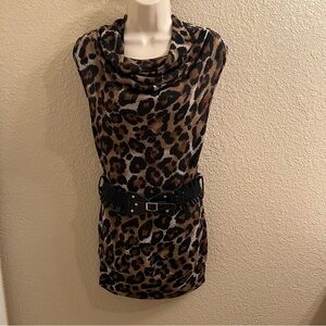 Leopard Print Sleeveless Dress with Belt